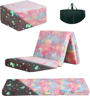 Foldable Floor Mattress for Kids,Folding Toddler Floor Nap Mat for Sleeping Daycare,Trifold Foam Mattress Floor Bed,Child Trifold Futon Sofa with Storage Bag,57''x23''(Glow Pink)