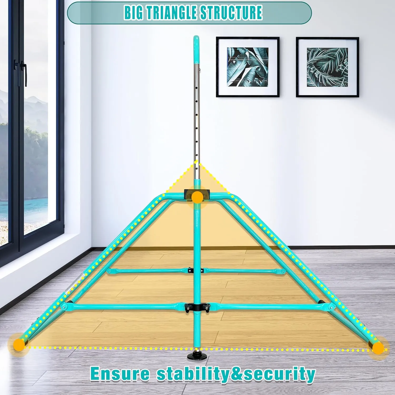 Foldable Gymnastic Bar for Kids Ages 3-9, 9 Height Levels, 200 lbs Weight Capacity, 5 Ft Length Gymnastic Kip Bar with Mat, Gymnastic Equipment for Home and Gym Center Indoor Outdoor Use
