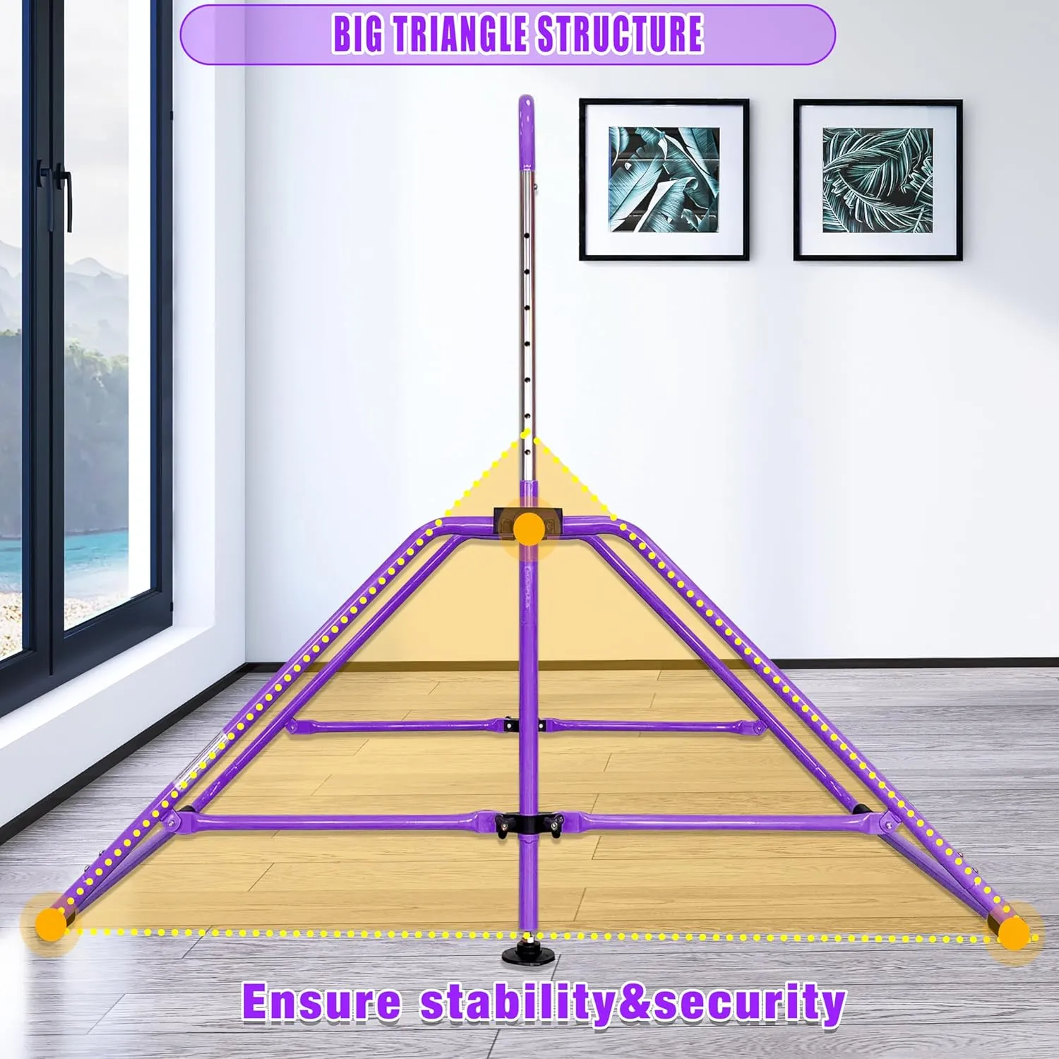 Foldable Gymnastic Bar for Kids Ages 3-9, 9 Height Levels, 200 lbs Weight Capacity, 5 Ft Length Gymnastic Kip Bar with Mat, Gymnastic Equipment for Home and Gym Center Indoor Outdoor Use