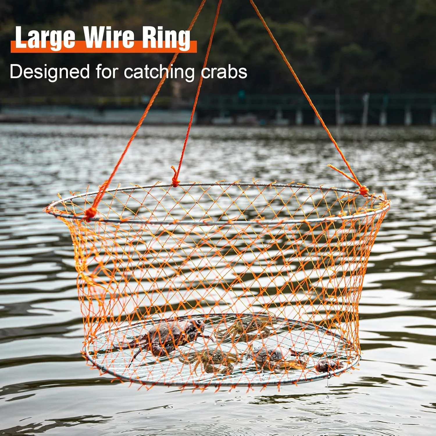 Foldable Hand Cast Fishing Nets for Crabbing & Crayfish, Portable Crab Cage with Crab Measure Tool, Bait Bag & Clip, Net Repair Shuttle