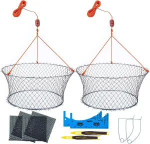Foldable Hand Cast Fishing Nets for Crabbing & Crayfish, Portable Crab Cage with Crab Measure Tool, Bait Bag & Clip, Net Repair Shuttle