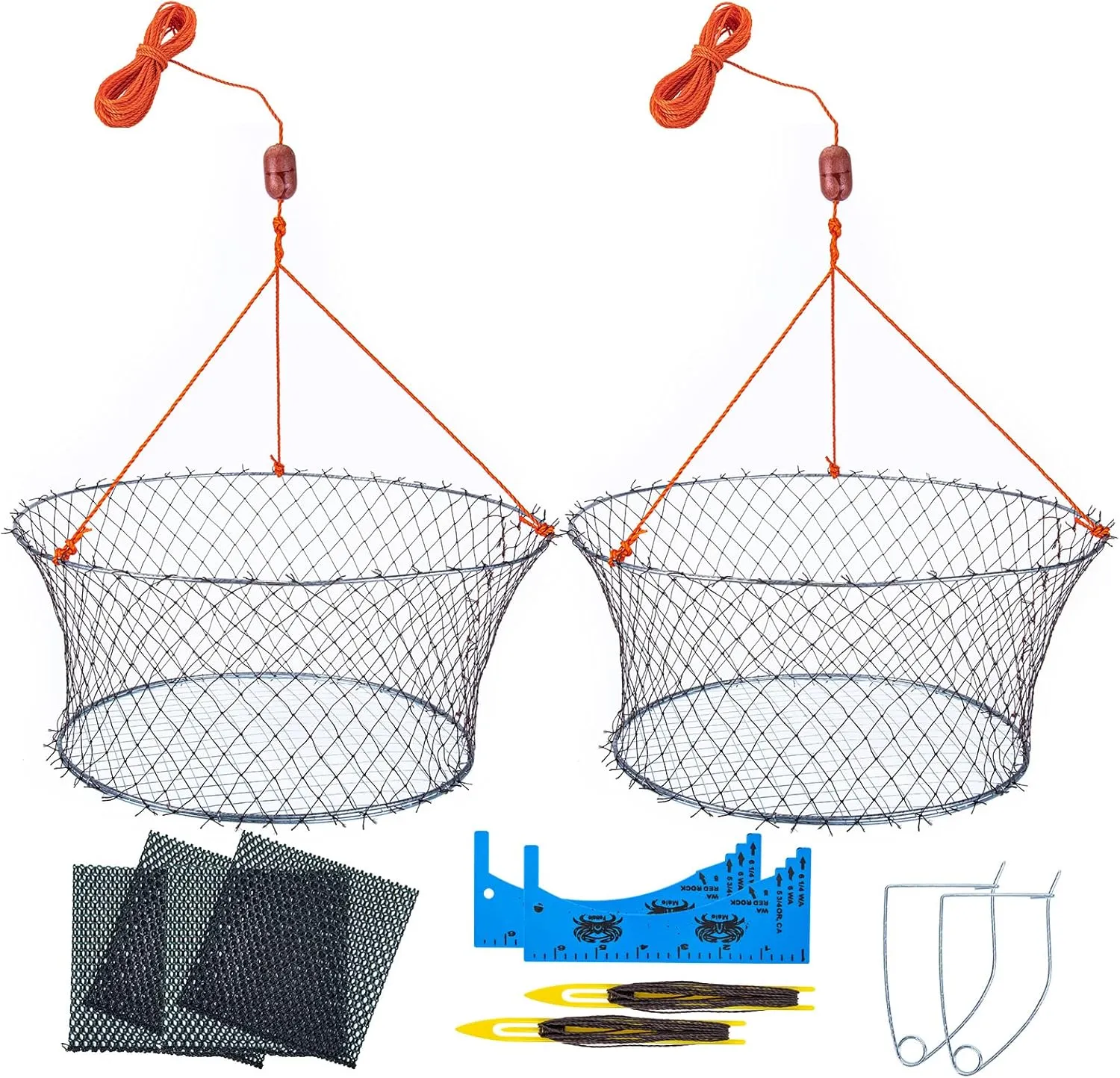 Foldable Hand Cast Fishing Nets for Crabbing & Crayfish, Portable Crab Cage with Crab Measure Tool, Bait Bag & Clip, Net Repair Shuttle