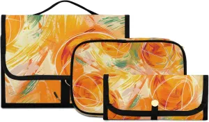 Foldable Hanging Travel Toiletry Organizer Set 3-Piece with Cosmetic Bag & Brush Holder - Basketball (10)