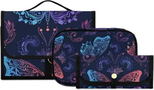 Foldable Hanging Travel Toiletry Organizer Set 3-Piece with Cosmetic Bag & Brush Holder - Butterfly (7)