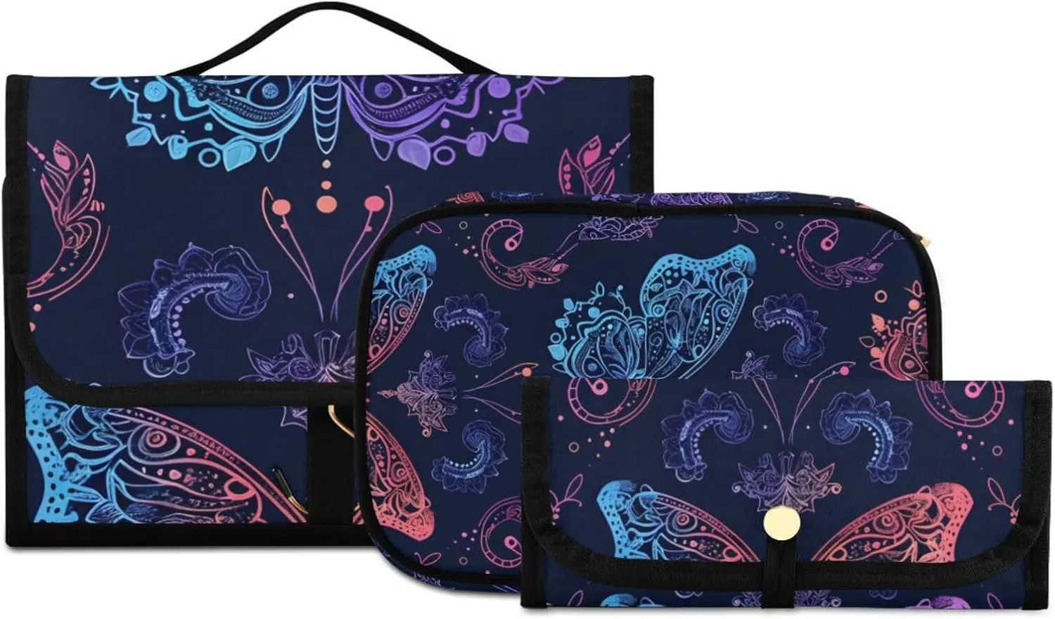 Foldable Hanging Travel Toiletry Organizer Set 3-Piece with Cosmetic Bag & Brush Holder - Butterfly (7)