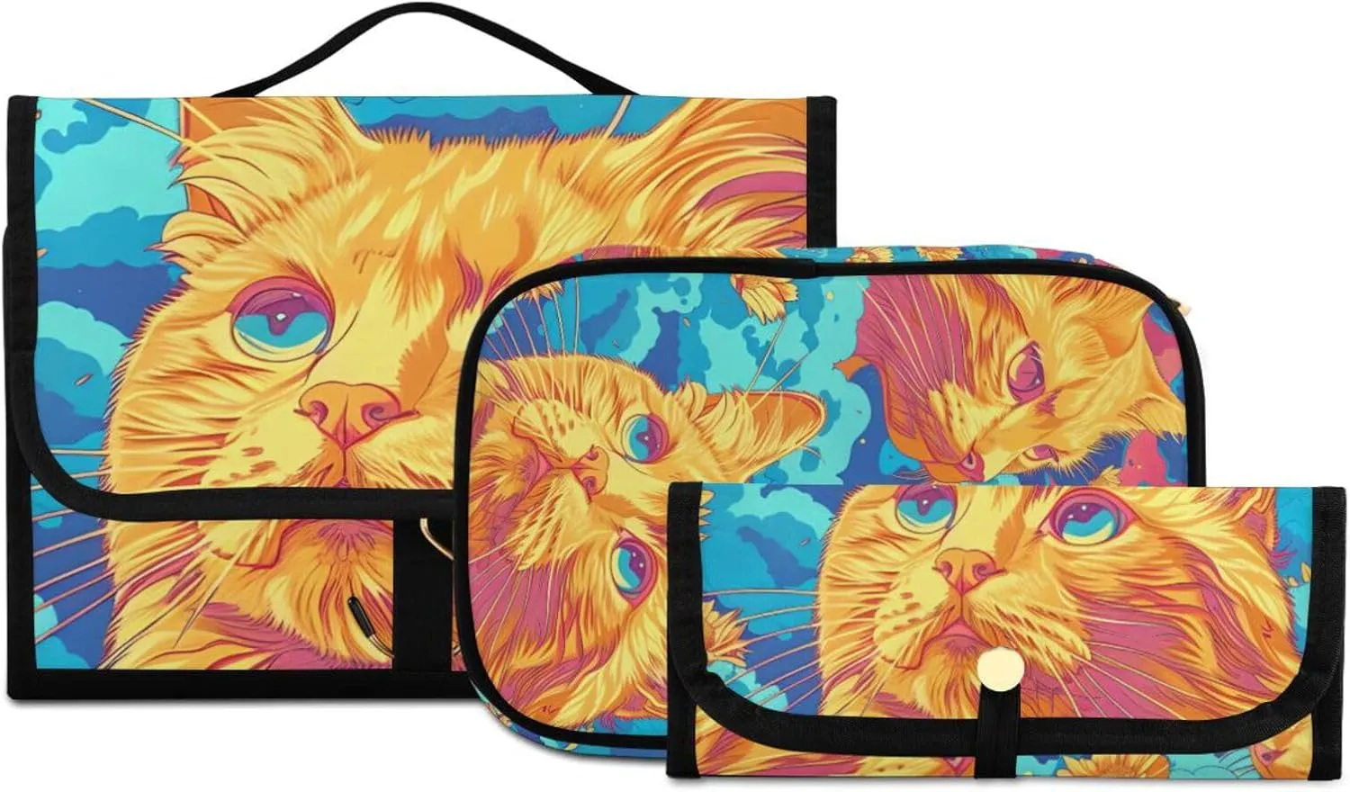 Foldable Hanging Travel Toiletry Organizer Set 3-Piece with Cosmetic Bag & Brush Holder - Cat (19)