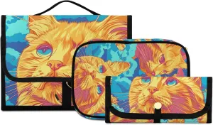 Foldable Hanging Travel Toiletry Organizer Set 3-Piece with Cosmetic Bag & Brush Holder - Cat (19)