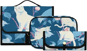 Foldable Hanging Travel Toiletry Organizer Set 3-Piece with Cosmetic Bag & Brush Holder - Cat (22)