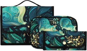 Foldable Hanging Travel Toiletry Organizer Set 3-Piece with Cosmetic Bag & Brush Holder - Cat (37)