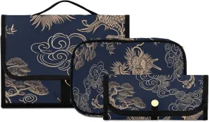 Foldable Hanging Travel Toiletry Organizer Set 3-Piece with Cosmetic Bag & Brush Holder - Chinese Dragon (3)