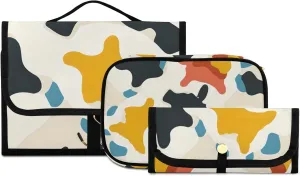 Foldable Hanging Travel Toiletry Organizer Set 3-Piece with Cosmetic Bag & Brush Holder - Cow (34)