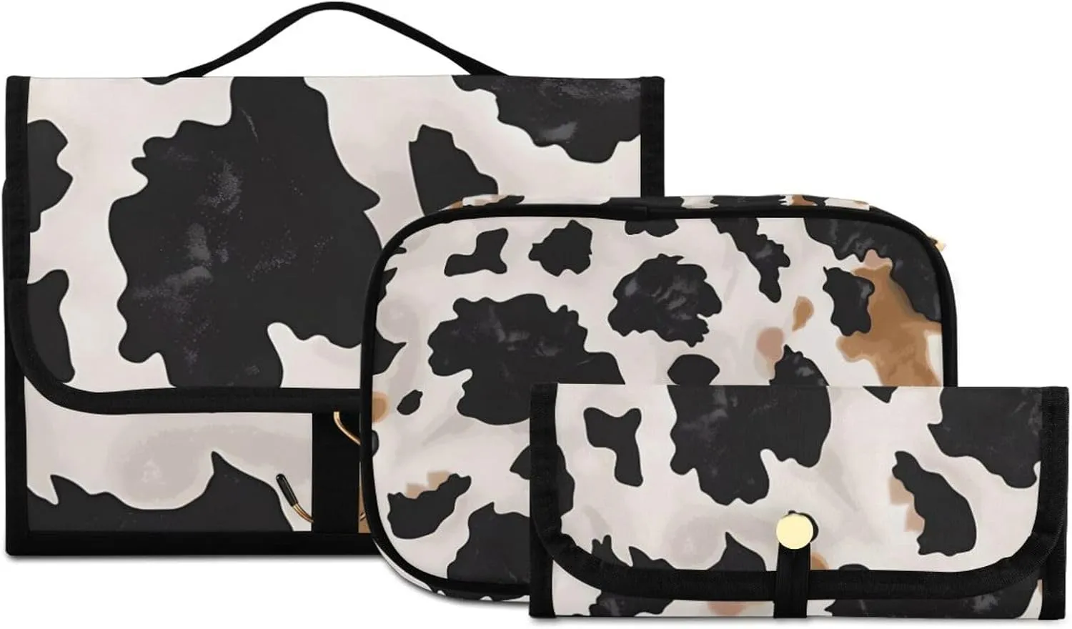 Foldable Hanging Travel Toiletry Organizer Set 3-Piece with Cosmetic Bag & Brush Holder - Cow (39)