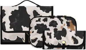Foldable Hanging Travel Toiletry Organizer Set 3-Piece with Cosmetic Bag & Brush Holder - Cow (39)