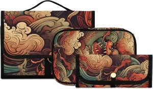 Foldable Hanging Travel Toiletry Organizer Set 3-Piece with Cosmetic Bag & Brush Holder - Cute Chinese Dragon (2)