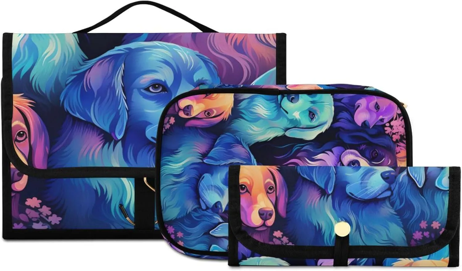 Foldable Hanging Travel Toiletry Organizer Set 3-Piece with Cosmetic Bag & Brush Holder - Cute Dog (3)