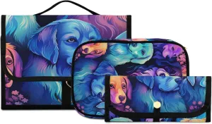 Foldable Hanging Travel Toiletry Organizer Set 3-Piece with Cosmetic Bag & Brush Holder - Cute Dog (3)