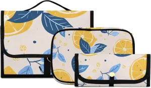 Foldable Hanging Travel Toiletry Organizer Set 3-Piece with Cosmetic Bag & Brush Holder - Cute Lemon (2)