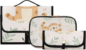 Foldable Hanging Travel Toiletry Organizer Set 3-Piece with Cosmetic Bag & Brush Holder - Cute Tiger (2)