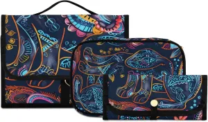 Foldable Hanging Travel Toiletry Organizer Set 3-Piece with Cosmetic Bag & Brush Holder - Dog (12)