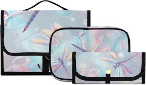 Foldable Hanging Travel Toiletry Organizer Set 3-Piece with Cosmetic Bag & Brush Holder - Dragonfly (5)