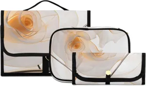 Foldable Hanging Travel Toiletry Organizer Set 3-Piece with Cosmetic Bag & Brush Holder - Flower (4)