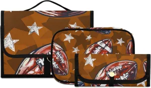 Foldable Hanging Travel Toiletry Organizer Set 3-Piece with Cosmetic Bag & Brush Holder - Football (11)