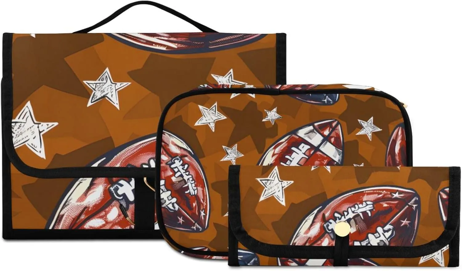 Foldable Hanging Travel Toiletry Organizer Set 3-Piece with Cosmetic Bag & Brush Holder - Football (11)