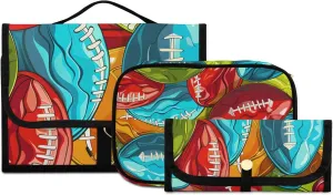 Foldable Hanging Travel Toiletry Organizer Set 3-Piece with Cosmetic Bag & Brush Holder - Football (9)