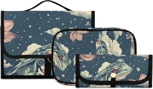 Foldable Hanging Travel Toiletry Organizer Set 3-Piece with Cosmetic Bag & Brush Holder - Frog (6)