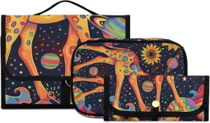Foldable Hanging Travel Toiletry Organizer Set 3-Piece with Cosmetic Bag & Brush Holder - Giraffe (13)