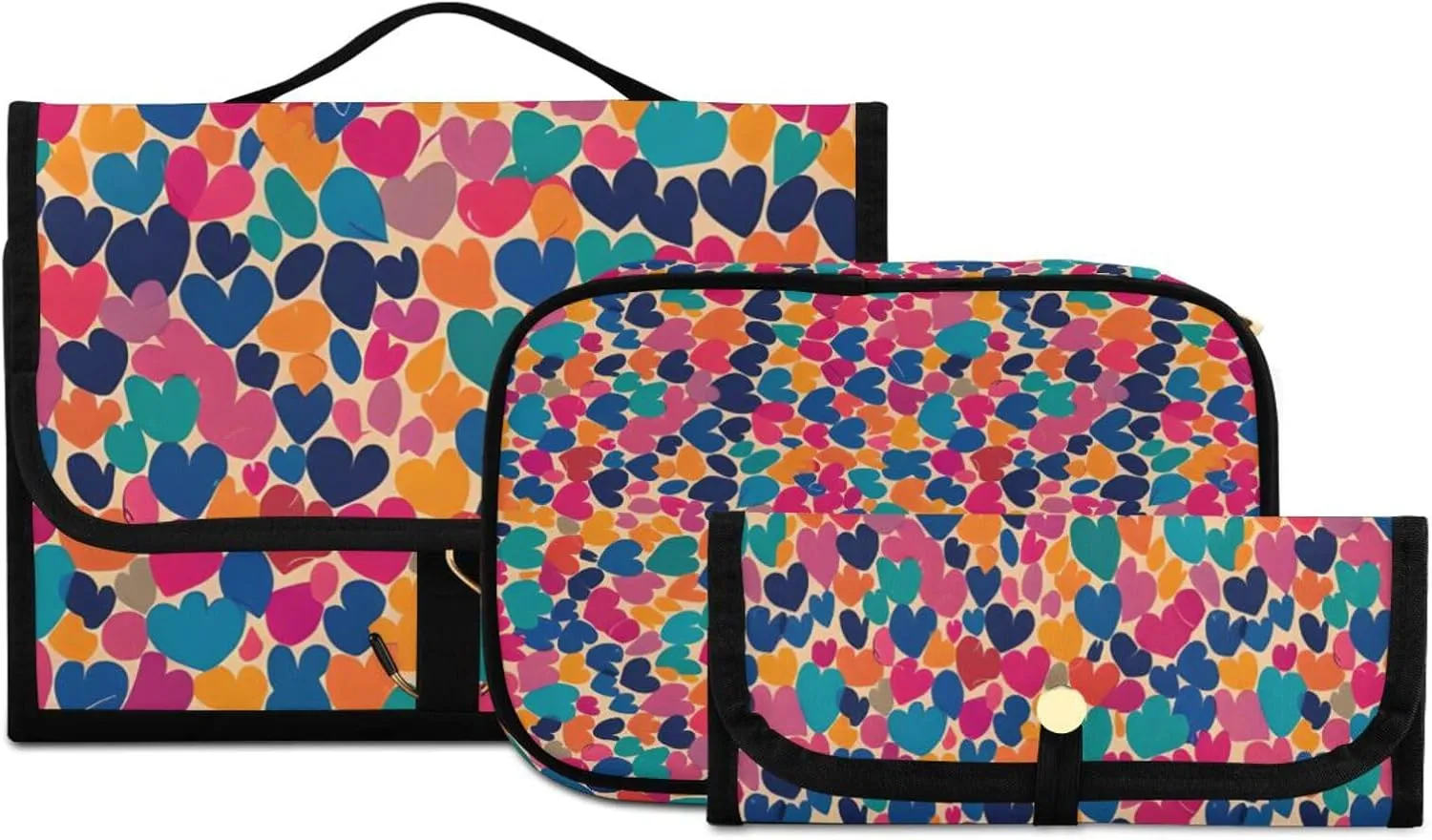 Foldable Hanging Travel Toiletry Organizer Set 3-Piece with Cosmetic Bag & Brush Holder - Heart (14)