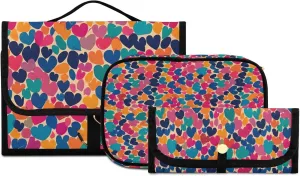 Foldable Hanging Travel Toiletry Organizer Set 3-Piece with Cosmetic Bag & Brush Holder - Heart (14)