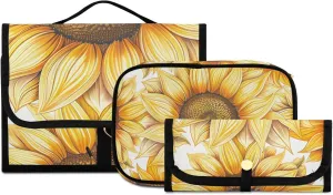 Foldable Hanging Travel Toiletry Organizer Set 3-Piece with Cosmetic Bag & Brush Holder - Sunflower (10)