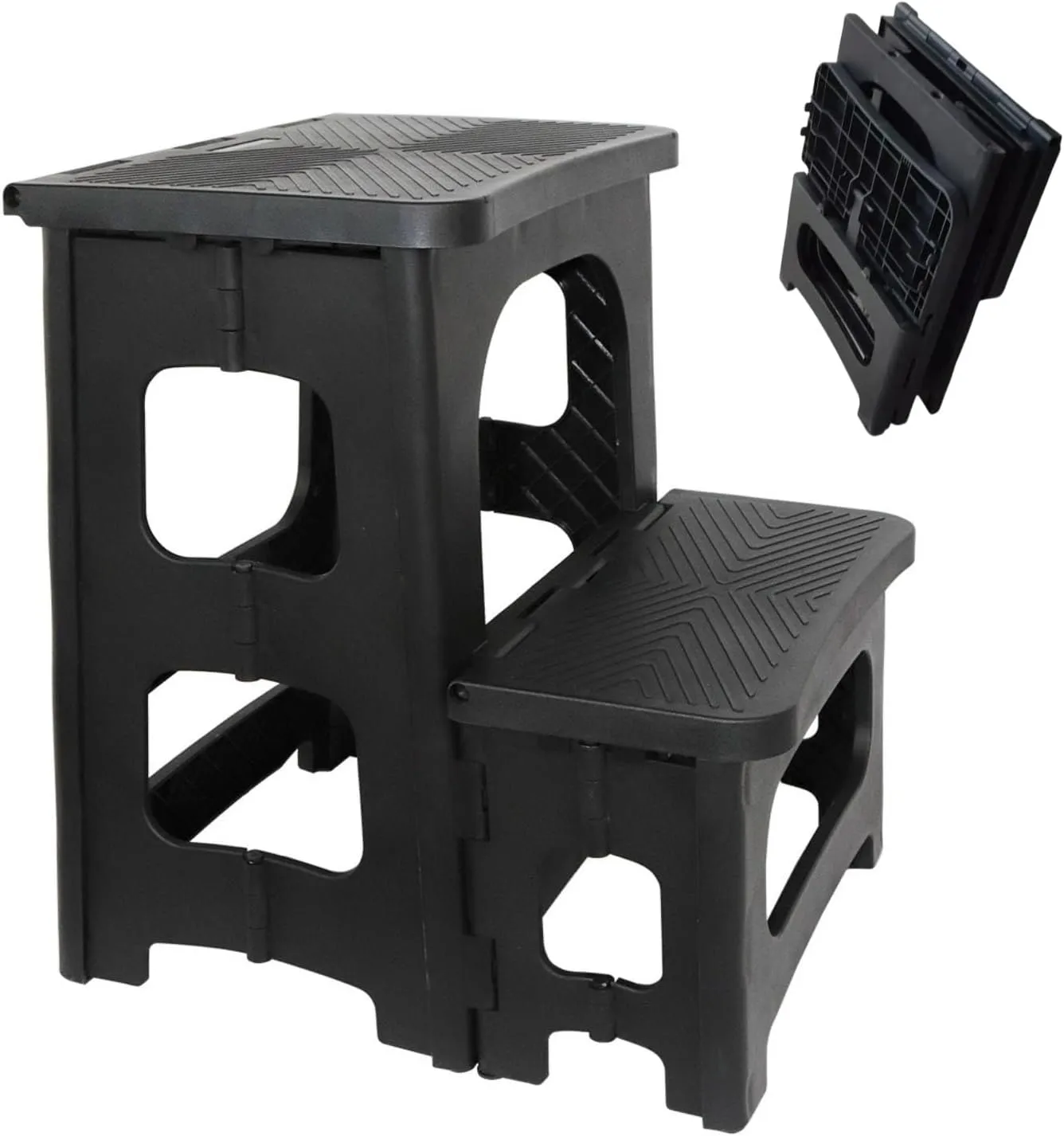 Foldable Step Stool - 2 Step Stool Foldable, 300 lbs Weight Capacity, Portable Footstool for Outdoor, Kitchen, Home, Bathroom, Bedroom, Office, RV (Black)