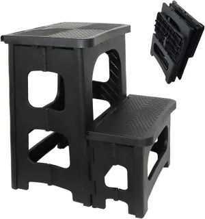 Foldable Step Stool - 2 Step Stool Foldable, 300 lbs Weight Capacity, Portable Footstool for Outdoor, Kitchen, Home, Bathroom, Bedroom, Office, RV (Black)