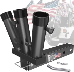 Foldable Triple Hitch Mount Flagpole Holder | All Metal Heavy- Duty, Fits Standard 2" Trailer Hitch, Compatible with Jeep, Truck, SUV, RV, Pickup, Camper Trailer (Triple Flagpoles)