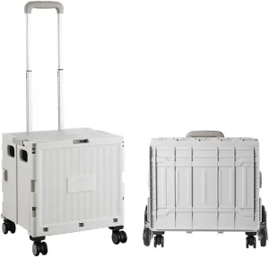 Foldable Utility Cart Collapsible Rolling Carts with Lid Portable Rolling Crate Handcart Shopping Trolley with Telescopic Handle 4 Wheels for Picnic Camping Moving Luggage Use