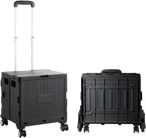 Foldable Utility Cart Collapsible Rolling Carts with Lid Portable Rolling Crate Handcart Shopping Trolley with Telescopic Handle 4 Wheels for Picnic Camping Moving Luggage Use