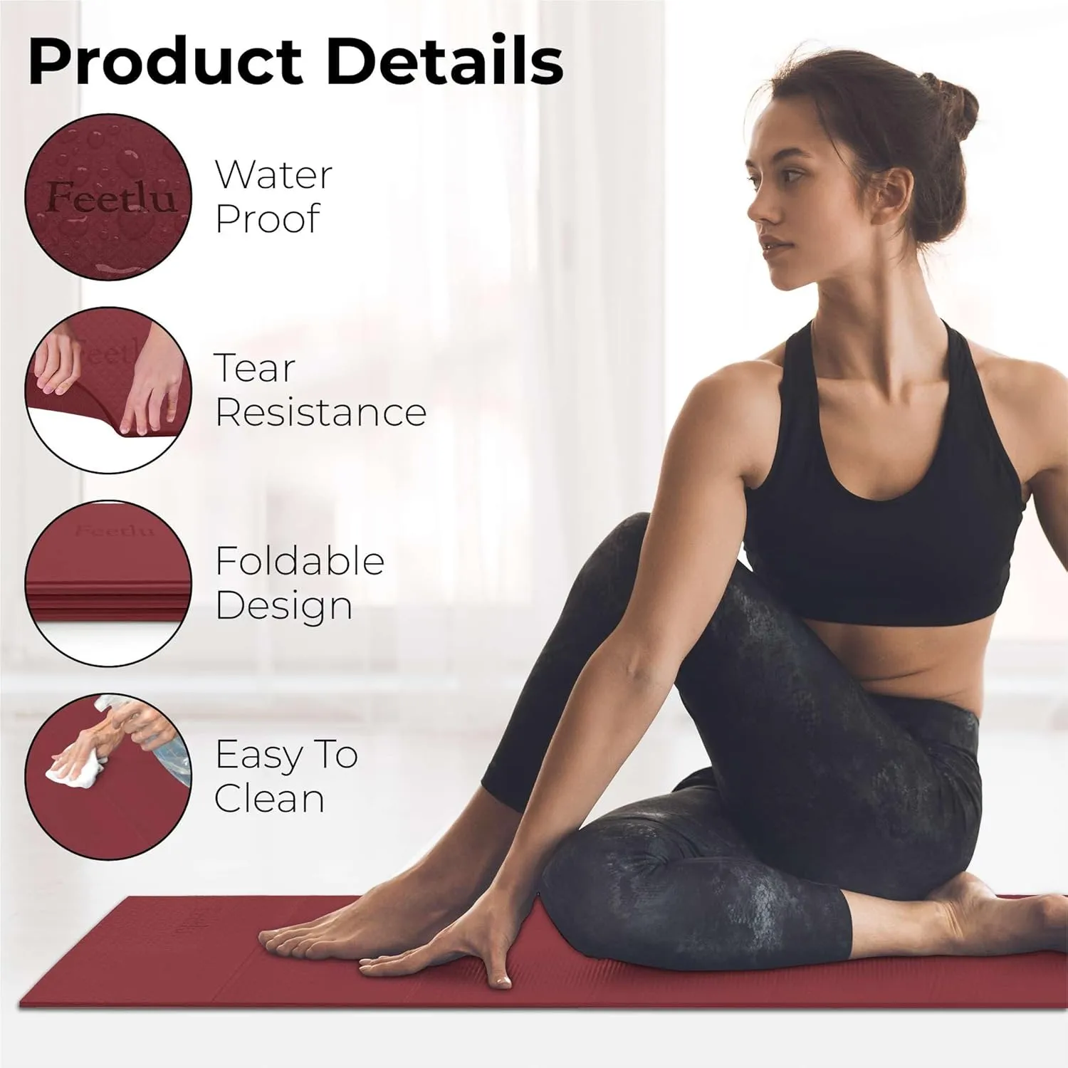 Foldable Yoga Mat - 6mm Thick, Lightweight, and Easy to Store for Travel - Anti-Slip Folding Exercise Mat for Yoga, Pilates, Home Workouts, and Floor Exercises