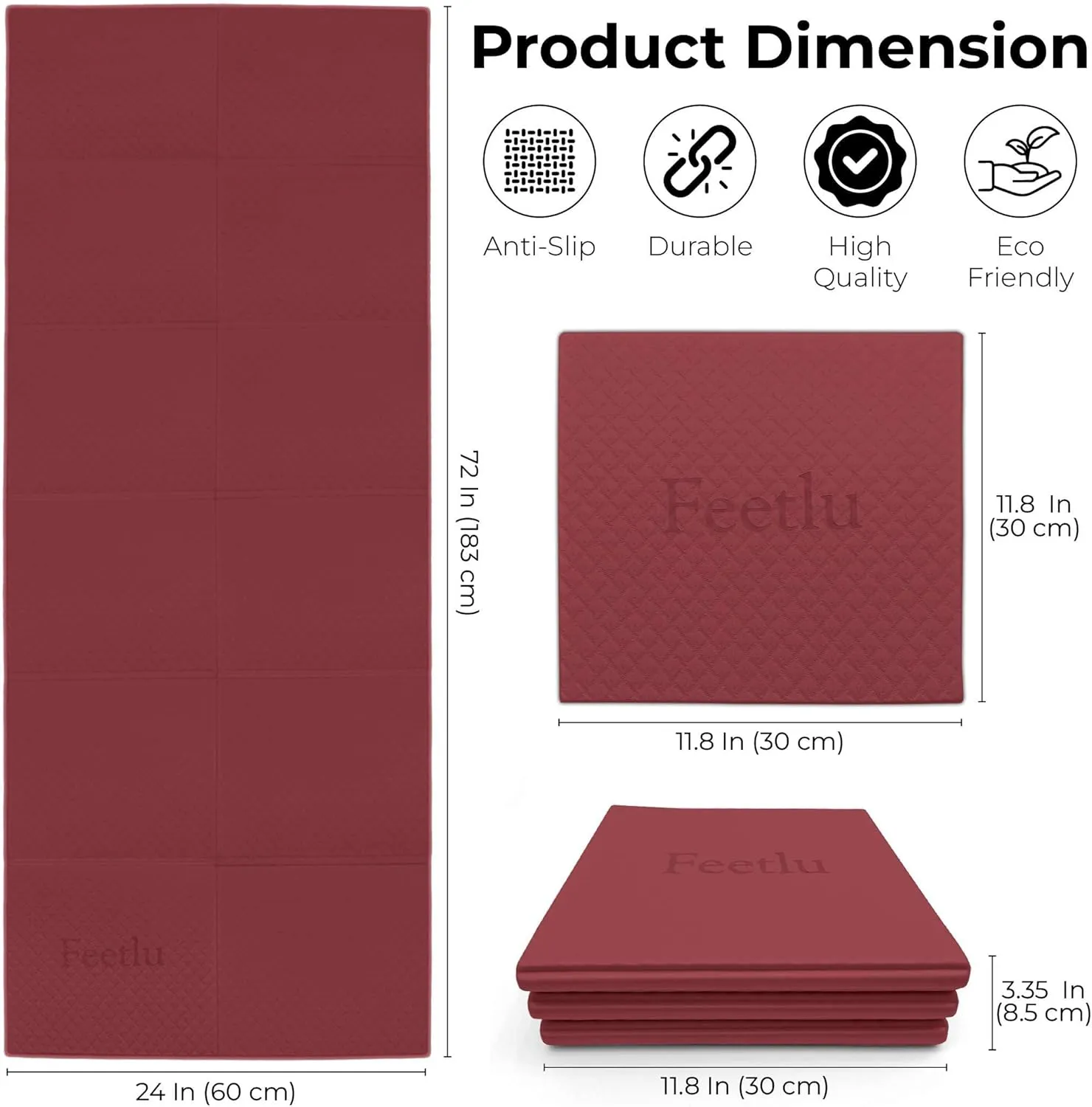 Foldable Yoga Mat - 6mm Thick, Lightweight, and Easy to Store for Travel - Anti-Slip Folding Exercise Mat for Yoga, Pilates, Home Workouts, and Floor Exercises