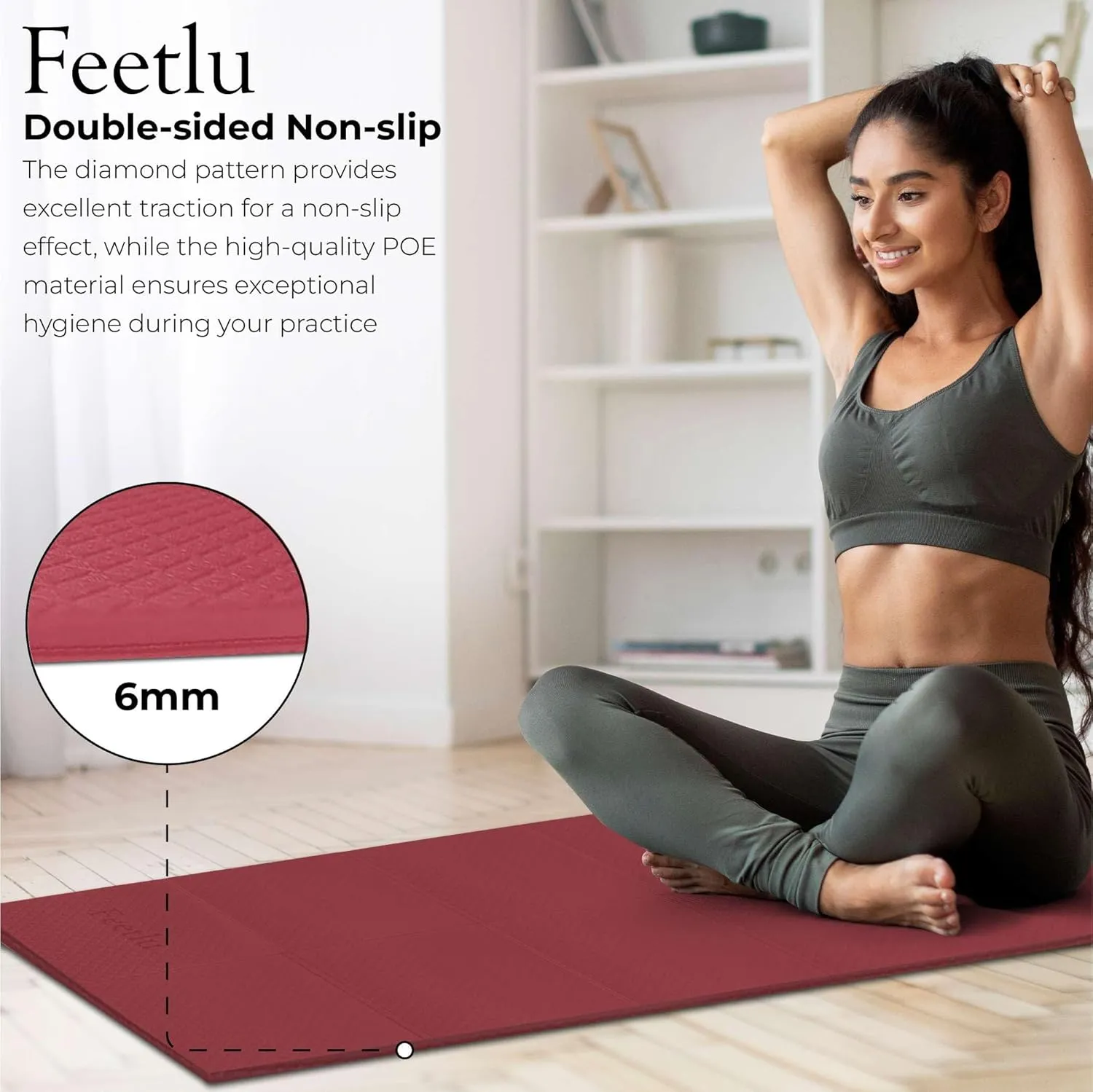 Foldable Yoga Mat - 6mm Thick, Lightweight, and Easy to Store for Travel - Anti-Slip Folding Exercise Mat for Yoga, Pilates, Home Workouts, and Floor Exercises