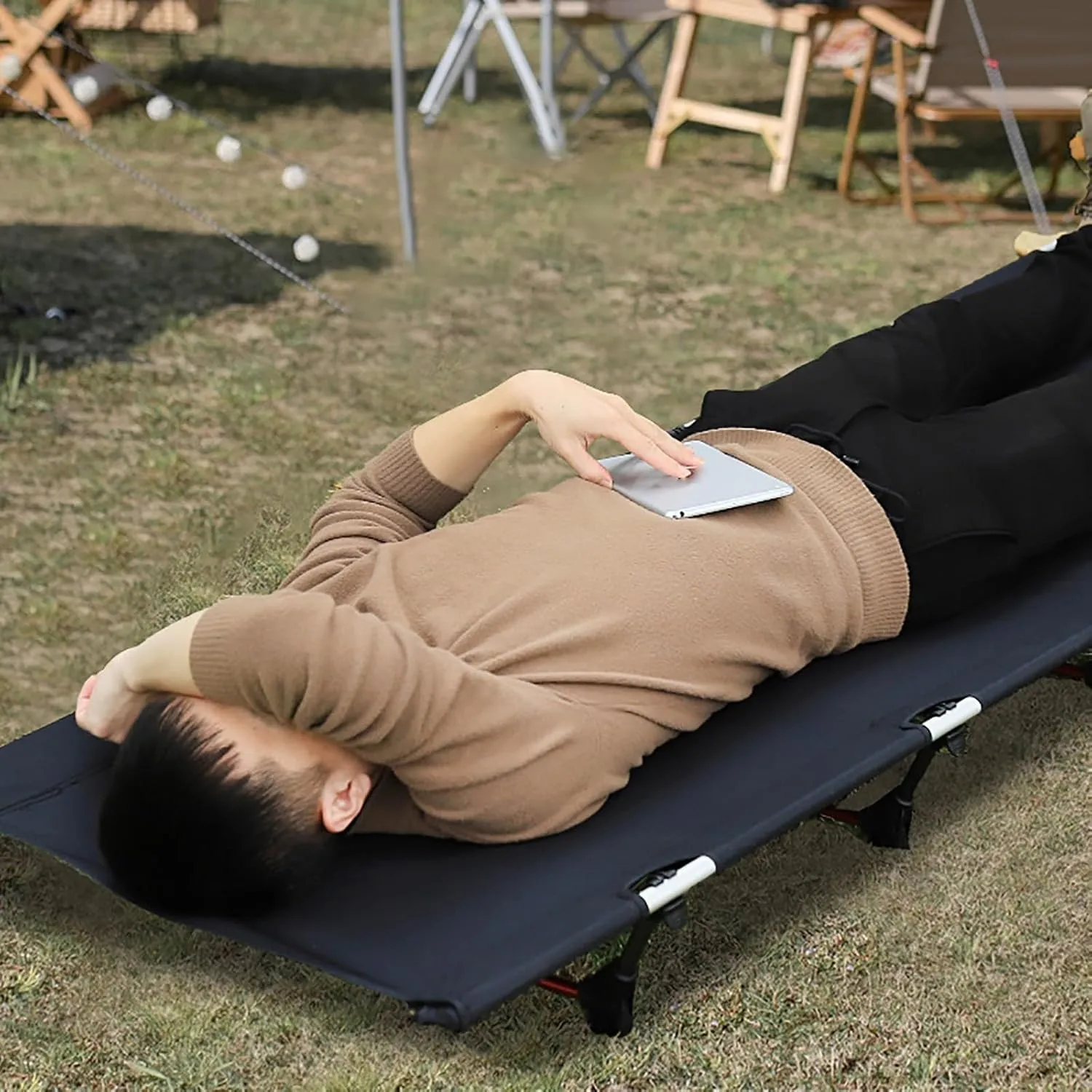 Folded Bed, Camping Cot, Portable Folding Bed, Guest Bed Foldable, Folding Backpacking Cot, for Home, Camping, Hiking, Travel(Black)