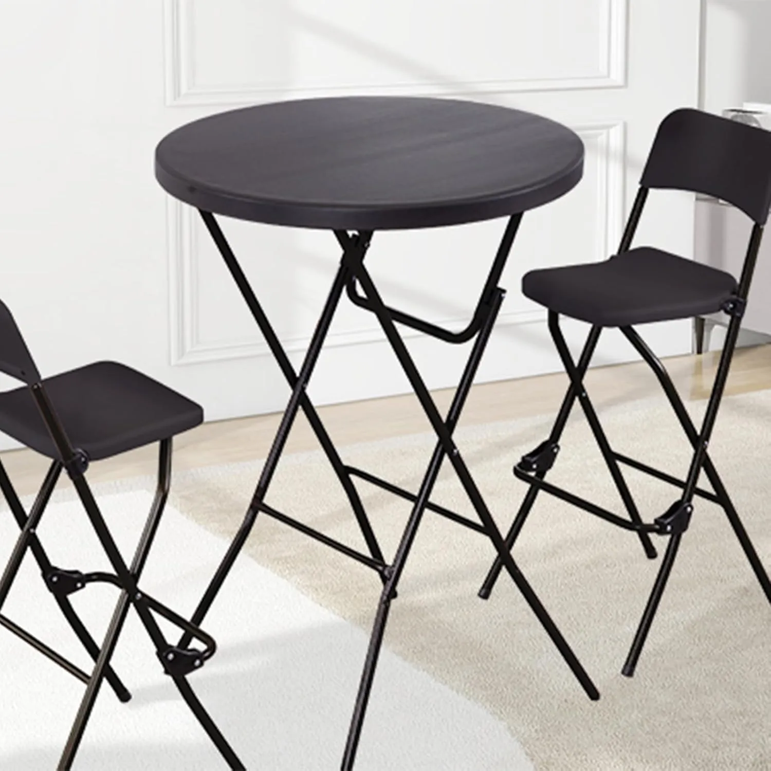 Folding Bar Stool Tall Portable Foldable Metal Frame Barstool with Backrest and Footrest, Seat Height 28.94 inches, Weight Capacity 220 lbs,2 Pcs (Black)
