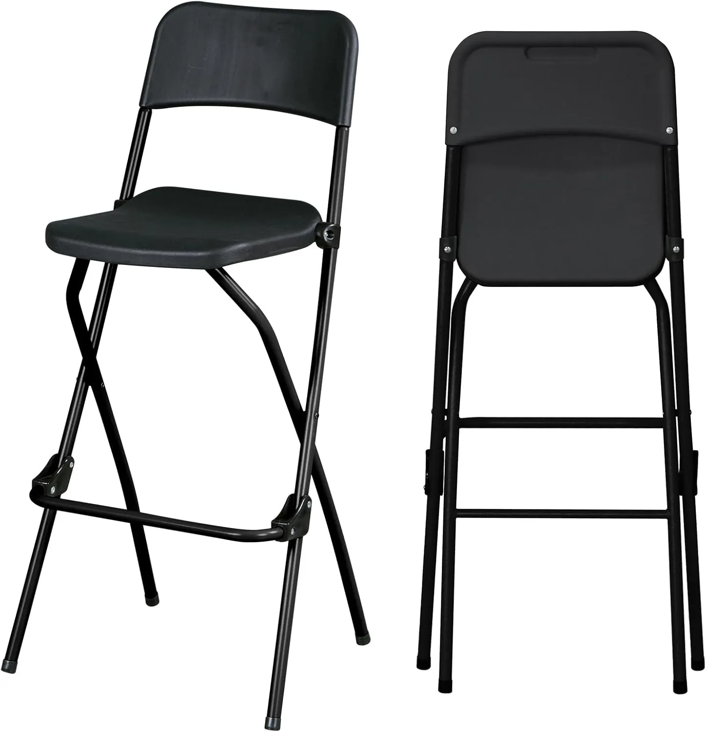 Folding Bar Stool Tall Portable Foldable Metal Frame Barstool with Backrest and Footrest, Seat Height 28.94 inches, Weight Capacity 220 lbs,2 Pcs (Black)