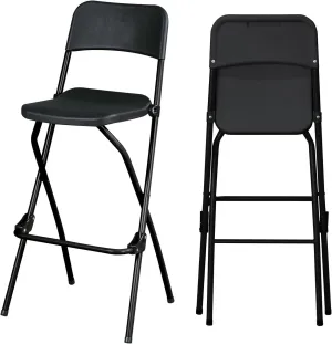 Folding Bar Stool Tall Portable Foldable Metal Frame Barstool with Backrest and Footrest, Seat Height 28.94 inches, Weight Capacity 220 lbs,2 Pcs (Black)