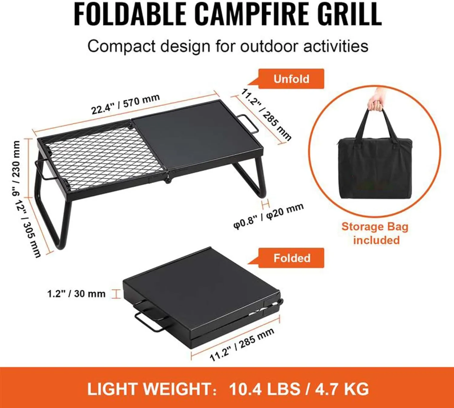 Folding Campfire Grill,Heavy-Duty Steel,Portable Design with Diamond Mesh for Even Heat,Perfect for Camping, Hiking, and Outdoor Cooking (SET1)