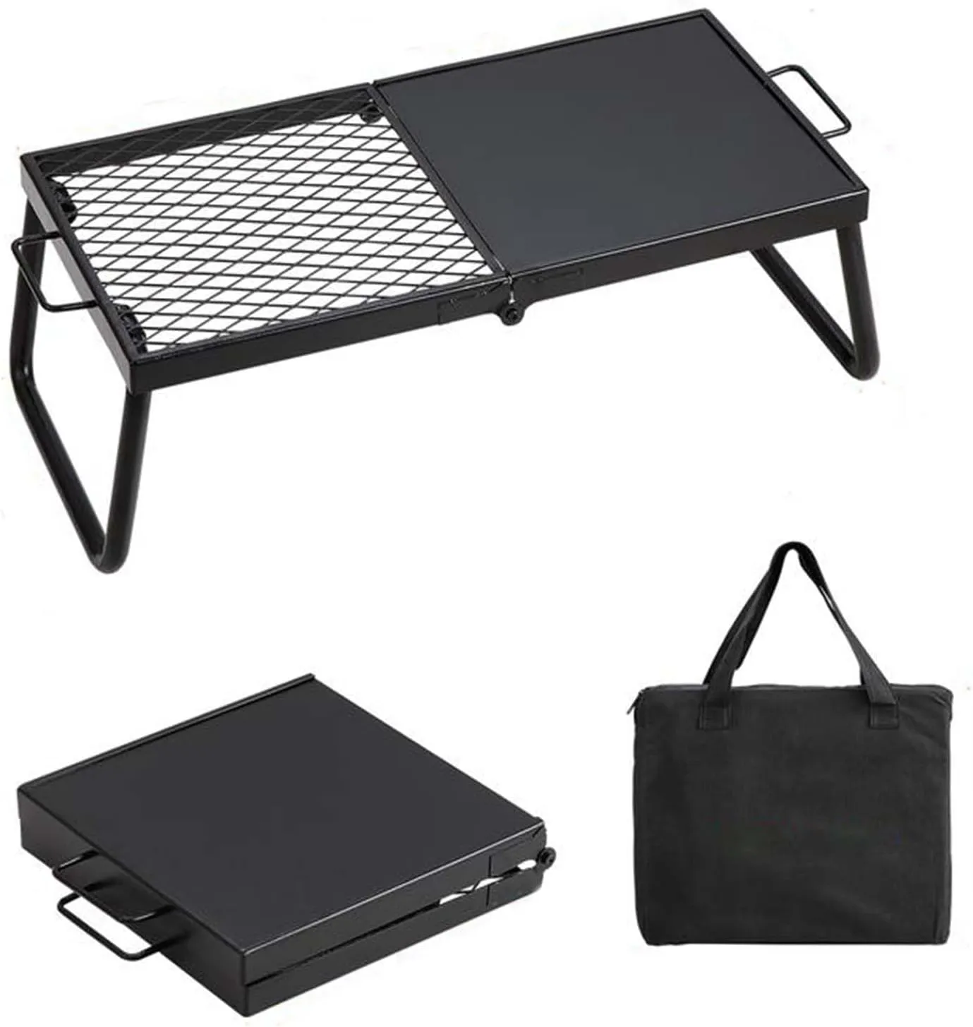 Folding Campfire Grill,Heavy-Duty Steel,Portable Design with Diamond Mesh for Even Heat,Perfect for Camping, Hiking, and Outdoor Cooking (SET1)