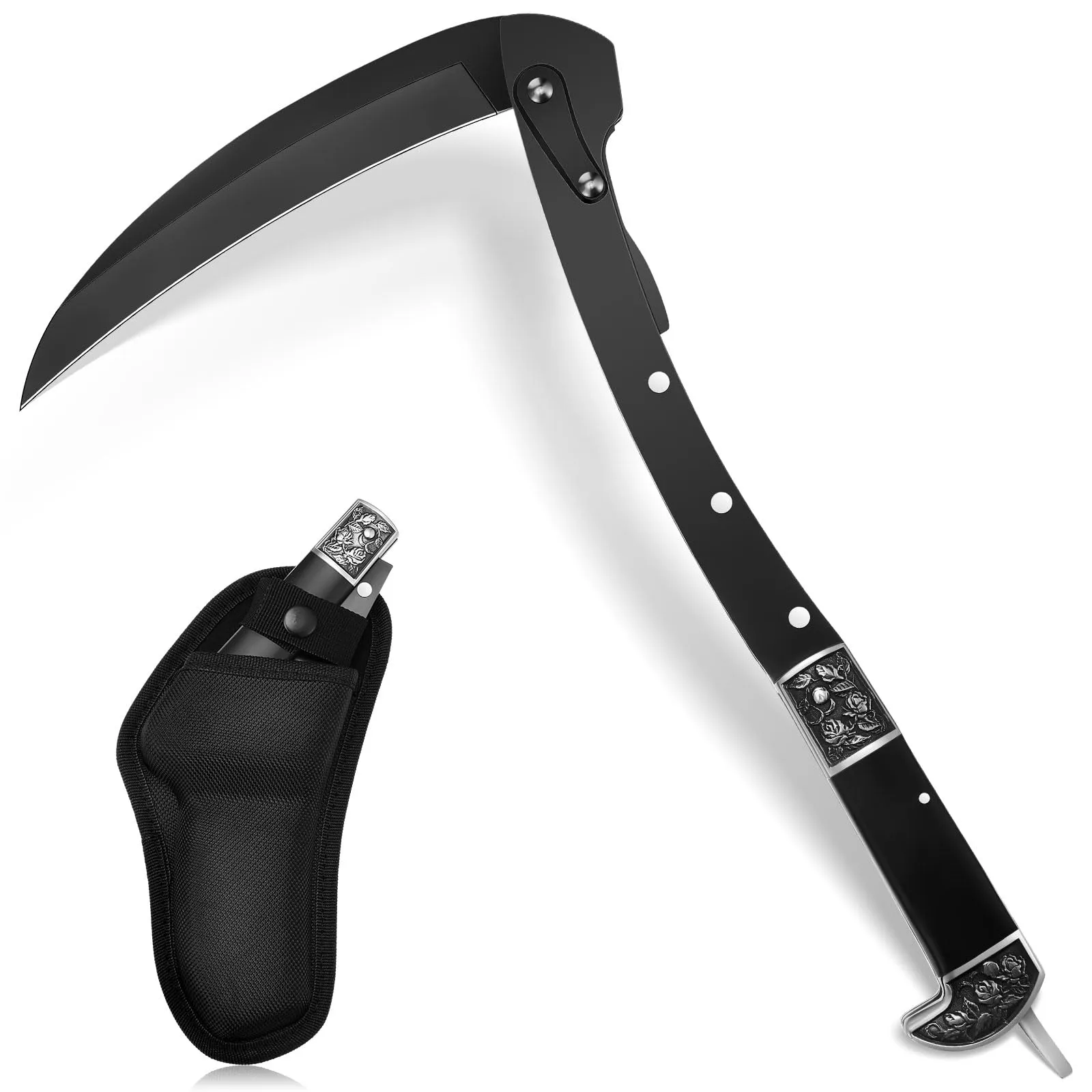 FOLDING Minimalist In-demand product PORTABLE SHEATHED SICKLE SHARP BLACK