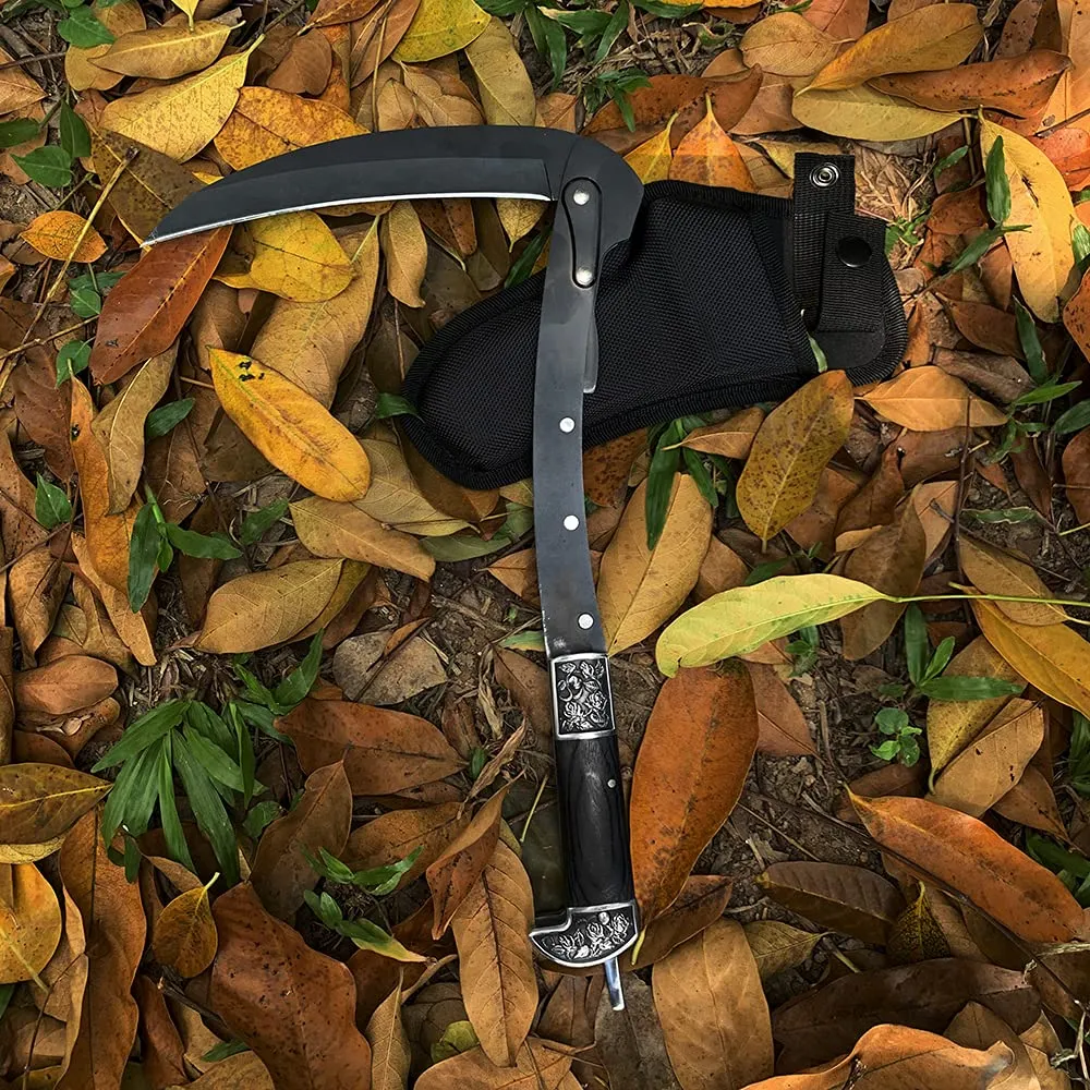 FOLDING Minimalist In-demand product PORTABLE SHEATHED SICKLE SHARP BLACK