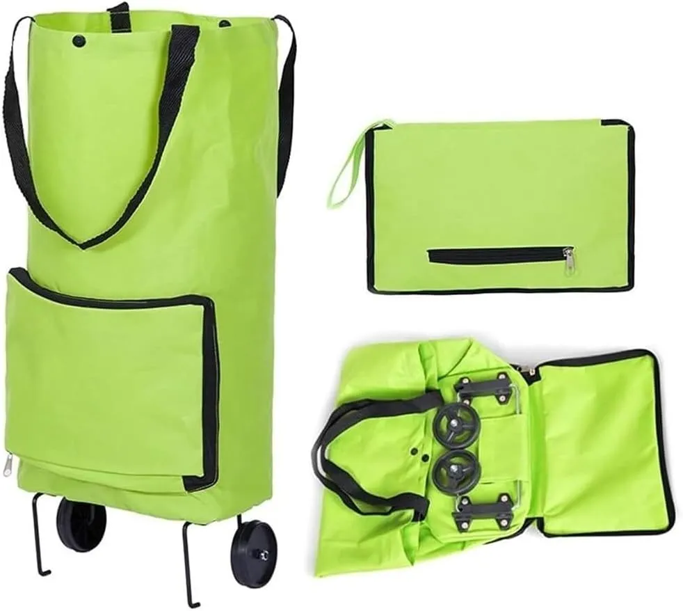 Folding Shopping Cart, Folding Shopping Bag Shopping Buy Food Trolley Bag On Wheels Bag Buy Vegetables Shopping Organizer Grocery Utility Carts(Green)